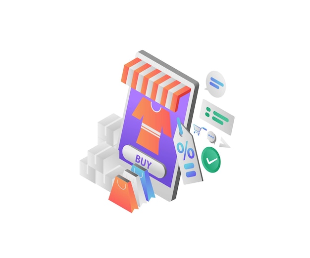 Illustration einer Online-Shop-Anwendung auf einem Smartphone