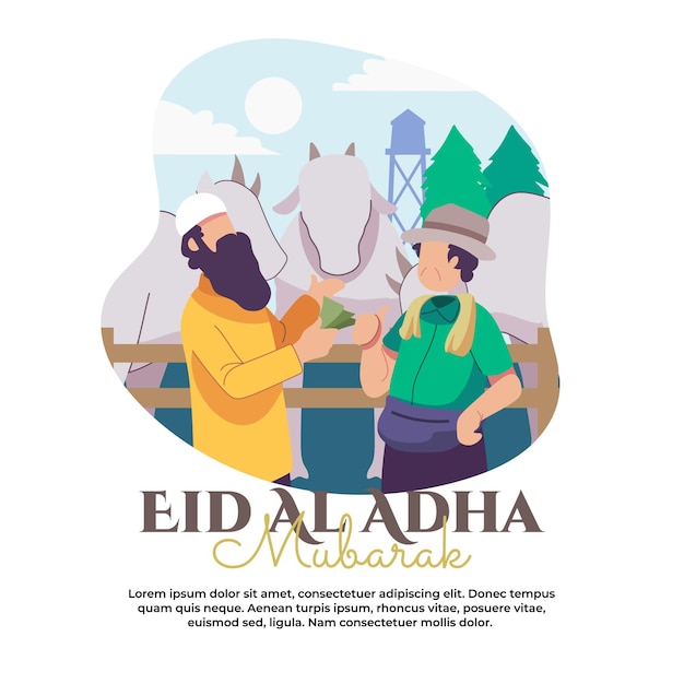 Illustration einer Person, die ein Tier kauft, um es an Eid alAdha zu opfern