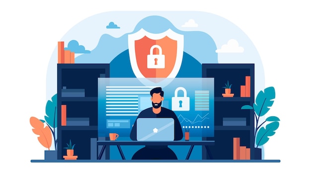 ILLUSTRATION EINER PERSON, DIE IN CYBER SECURIDAD TRABAJANDO IST