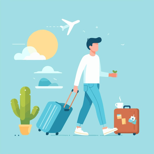 Illustration einer Person, die in den Urlaub geht Flach und minimalistisch Design Konzept für Reisen oder Lebensstil