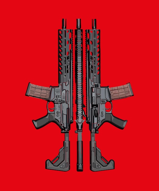 Vektor illustration einer reihe nebeneinander liegender sturmgewehre