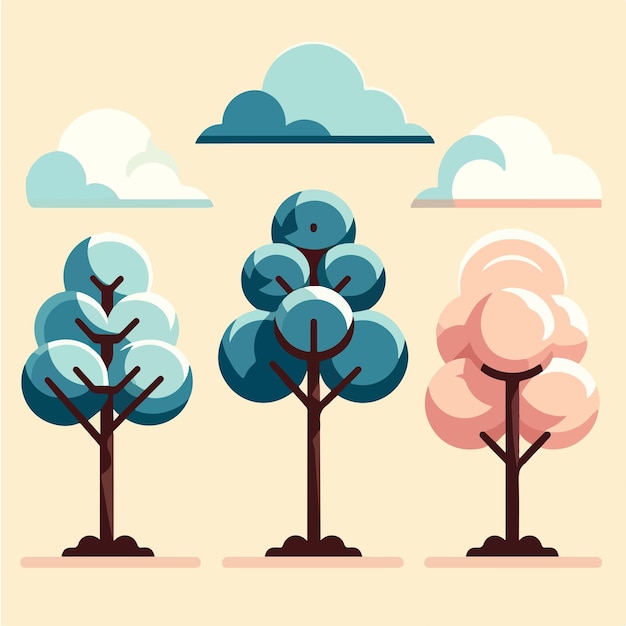 Vektor illustration einer sammlung von bäumen in einem flachen designstil