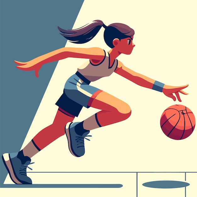 Illustration einer weiblichen Basketballspielerin, die den Ball dribbelt