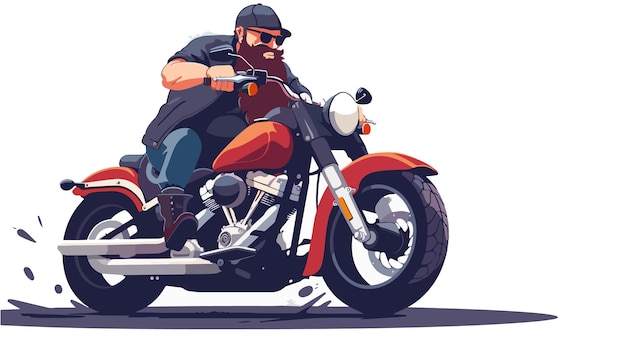 Vektor illustration eines bärtigen motorradfahrers auf einem motorrad auf weißem hintergrund