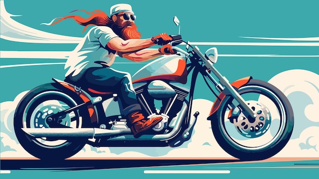 Vektor illustration eines bärtigen motorradfahrers auf einem motorrad