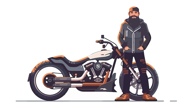 Vektor illustration eines bärtigen motorradfahrers neben einem motorrad motorradfahrer lebensstil
