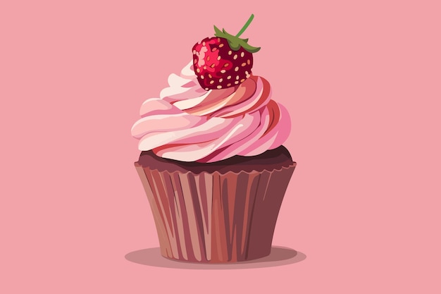 Vektor illustration eines beerencupcakes auf einem rosa hintergrund