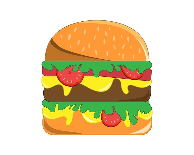 Illustration eines Burgers auf weißem Hintergrund, ein Platz für Text, ein Bild eines Burgers