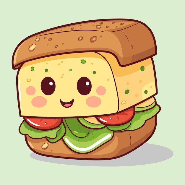 Illustration eines Cartoon-Sandwichs mit einem Smiley darauf