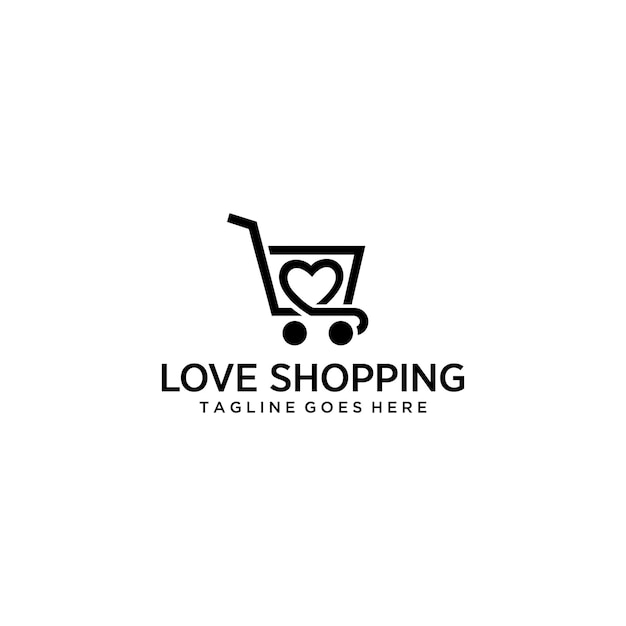 Illustration eines Einkaufswagens kombiniert mit einem Herzzeichen-Logo-Design