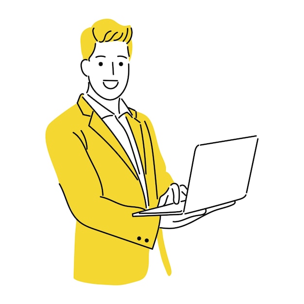 Illustration eines Geschäftsmannes oder einer professionellen Person, die als Strichzeichnungsvektor arbeitet