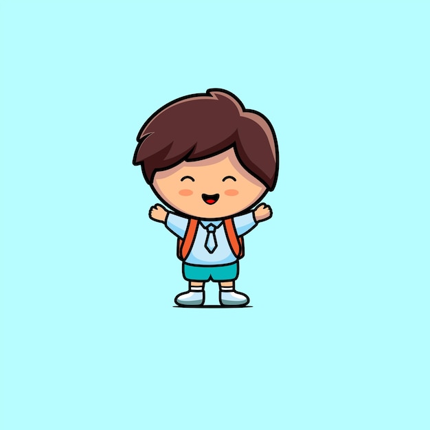 Illustration eines glücklichen jungen, der zur schule geht, cartoon-design