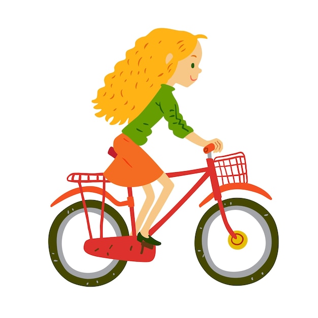 Illustration eines glücklichen mädchens, das fahrrad fährt
