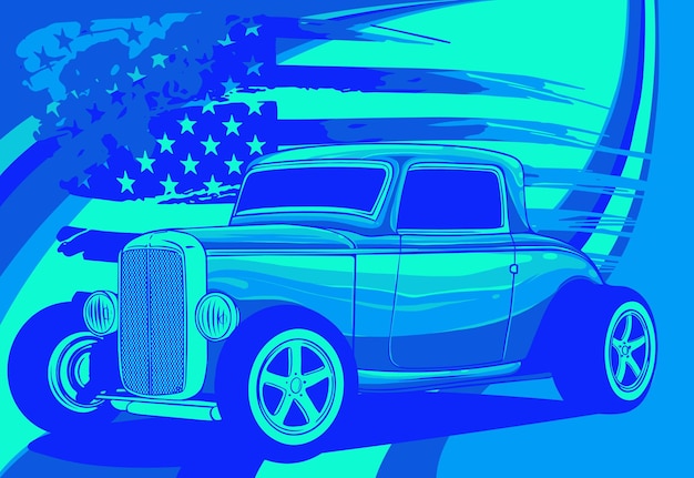 Vektor illustration eines hot rods mit amerikanischer flagge