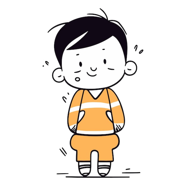 Illustration eines jungen, der ein orangefarbenes t-shirt und shorts trägt