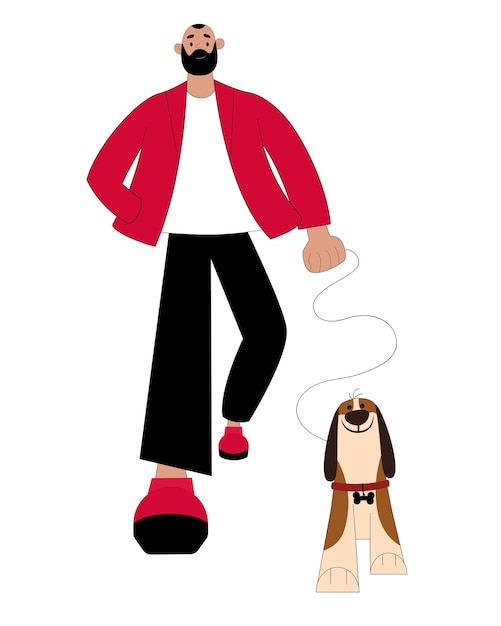 Illustration eines Jungen, der mit einem Hund spazieren geht