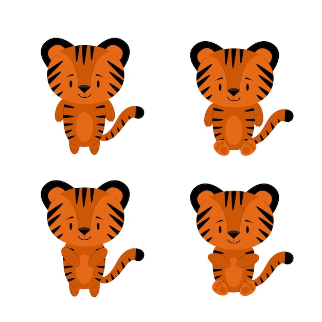 Illustration eines kleinen niedlichen gestreiften tigerjunges. aufkleber-set