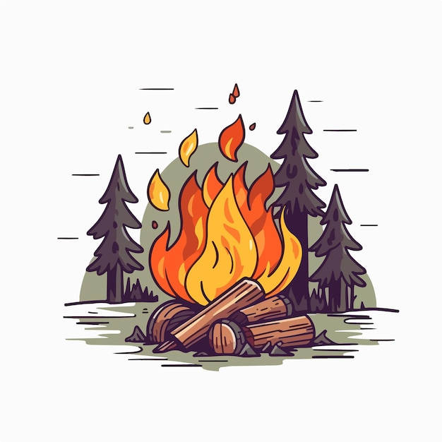 Illustration eines Lagerfeuers mit Waldhintergrund