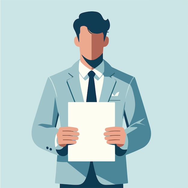 Illustration eines Mannes, der ein leeres Papier in einem flachen Design-Stil hält