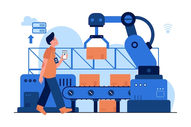 Illustration eines Mannes, der einen Roboter über ein Smartphone bedient