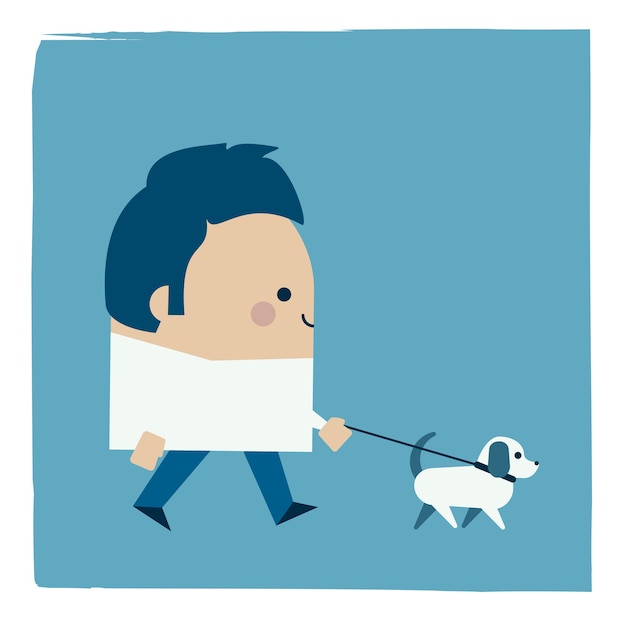 Illustration eines mannes, der seinen hund geht