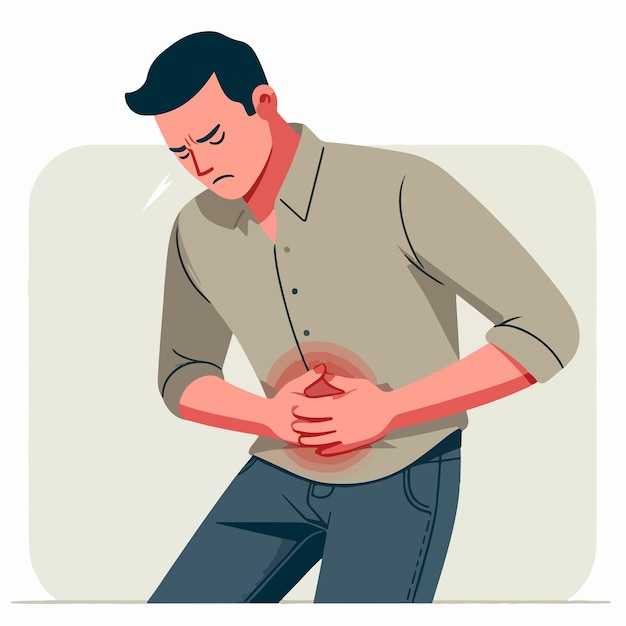 Vektor illustration eines mannes mit magenschmerzen in einem flachen designstil