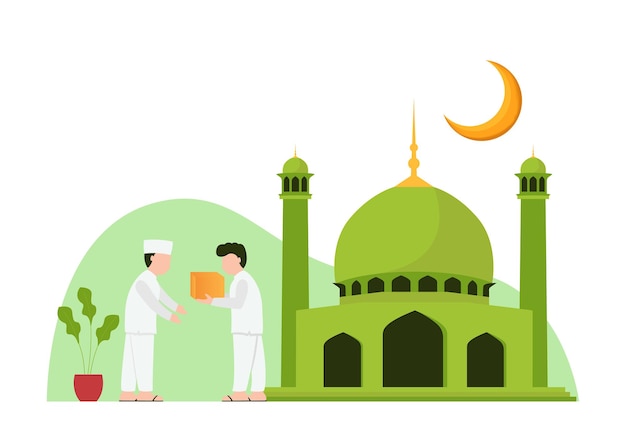 Illustration eines muslims, der während des ramadan almosen gibt