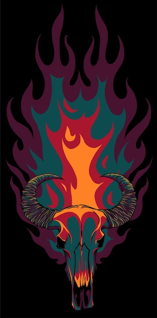 Vektor illustration eines ochsenschädels mit flammen