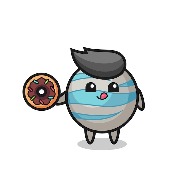 Illustration eines planetencharakters, der einen donut isst