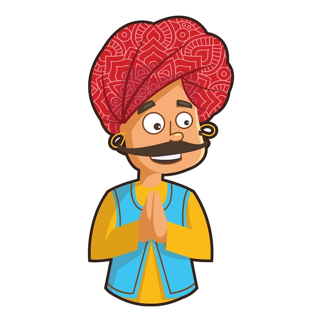 Illustration eines Rajasthani-Mannes mit Grußhand