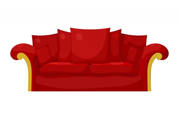 Vektor illustration eines roten sofas mit kissen auf einem weißen hintergrund