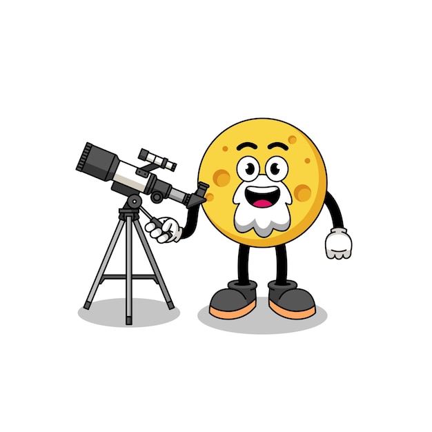 Illustration eines runden käsemaskottchens als astronom