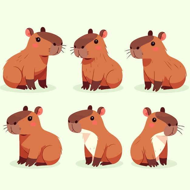 Vektor illustration eines satzes von capybara mit einem flachen designstil