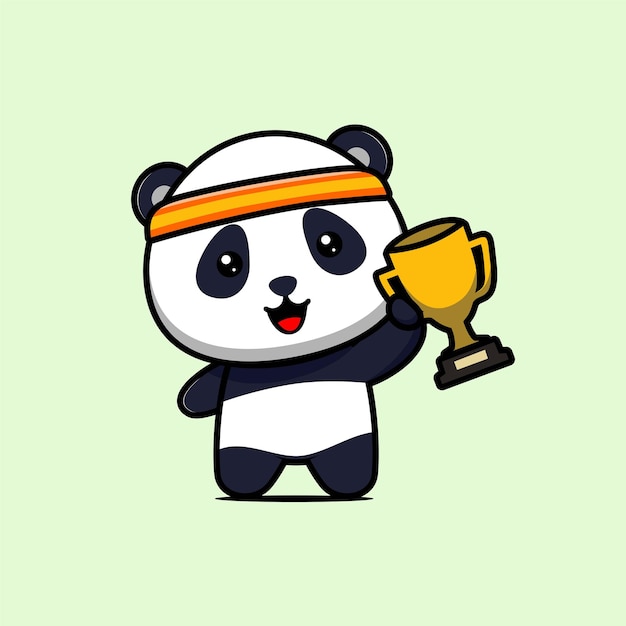 Illustration eines süßen pandas, der eine trophäe trägt