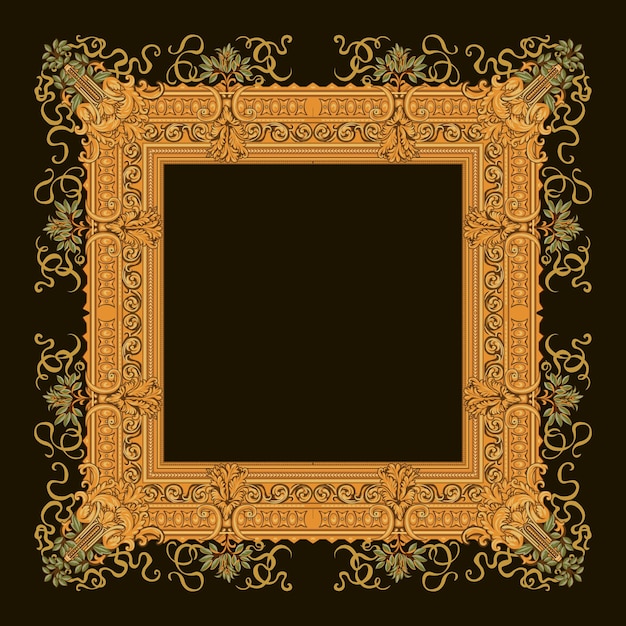 Illustration eines verzierten goldrahmens vor schwarzem hintergrund