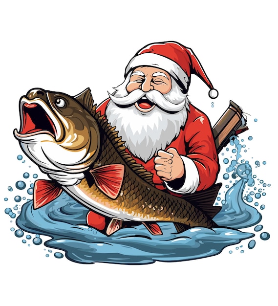 Vektor illustration eines weihnachtsmanns und fischfangs