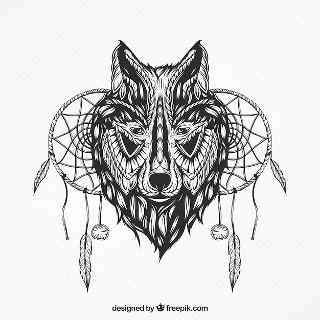 Vektor illustration eines wolfs mit traumfänger