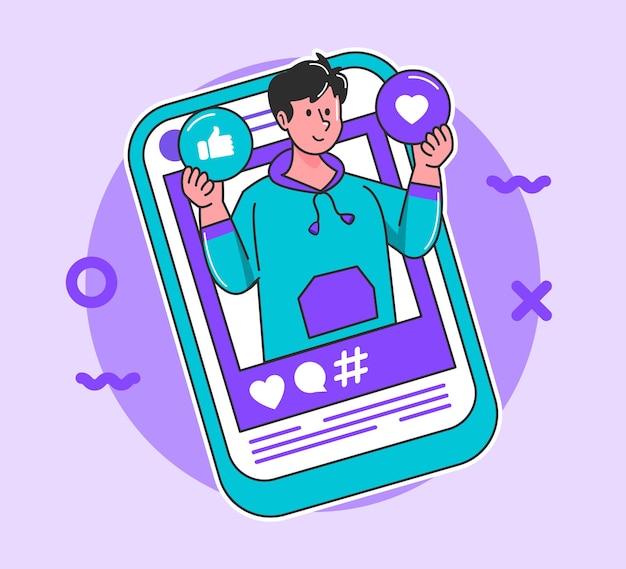 Illustration für digitales Marketing, Influencer, Social-Media-Illustration
