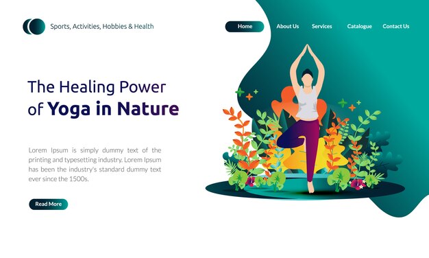 Illustration für landing page template - frauen tun körperbalance, die heilkraft des yoga in der natur