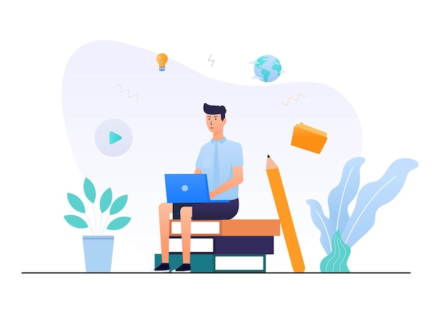 Illustration Grafik eines Jungen machen die Hausaufgabenstudie