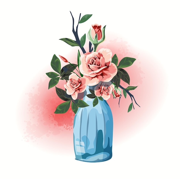 Illustration haushaltsgegenstände geschenkflasche mit blumen verziert.