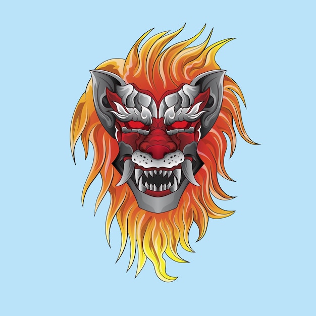 Illustration head king lion monster maskottchen und logo-design für bekleidung