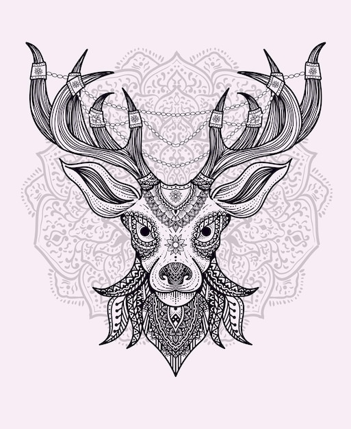 Illustration Hirschkopf mit Mandalaverzierung.