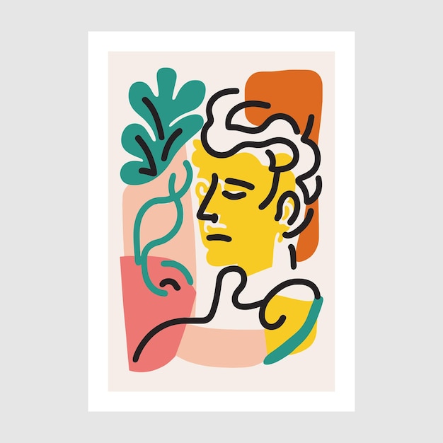 Illustration im Matisse-Stil Vektor minimalistische Illustration eines man39s-Gesichts Collage zeitgenössischer Kunst