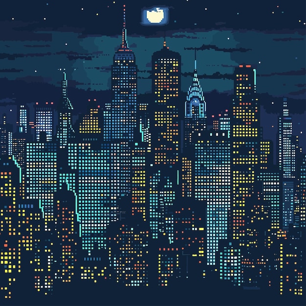 Vektor illustration_in_retro_style_of_city_pixel_background