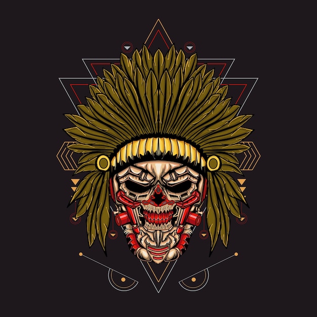 Illustration indian skull robotic sacred geometric