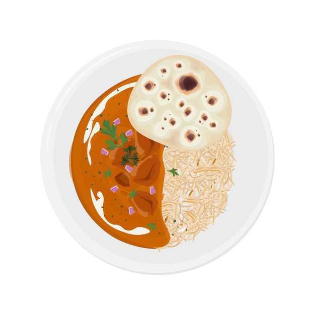 Illustration Logo Clipart indisches Butter Huhn oder Reis Murgh Makhani mit Naan Brot