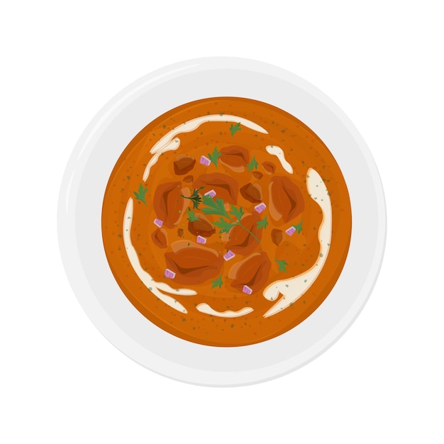 Illustration Logo Clipart Top View Indische Butter Hühner Indisches Curry oder Tikka Masala