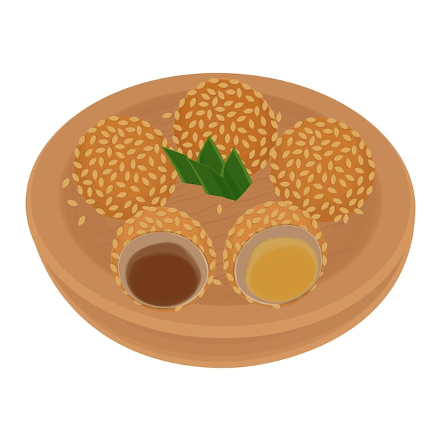 Illustration Logo Clipart Traditiona Essen Ondeonde oder Sesamkugeln auf einer Holzschüssel
