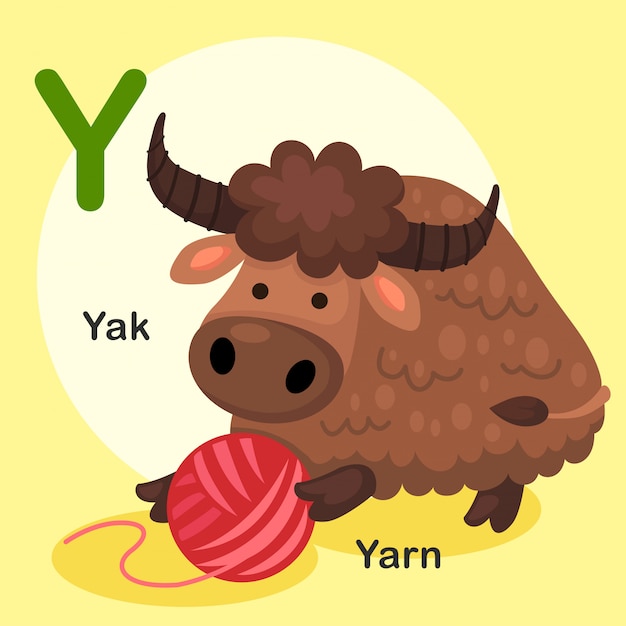 Illustration lokalisierter tieralphabet-buchstabe y-yak, garn